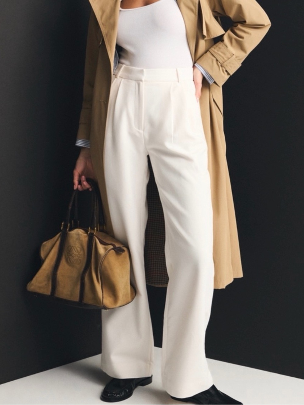 Abercrombie & Fitch Cream Sloane High Waisted Wide-Leg Tailored Trousers